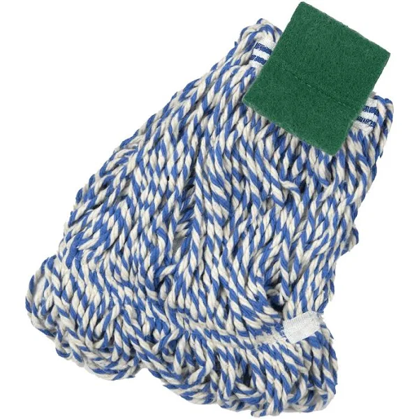 400g Colour Yarn Fan Mop Head - Looped With Stitched Ends & Scouring Pad (38mm Webbing) (Blue)